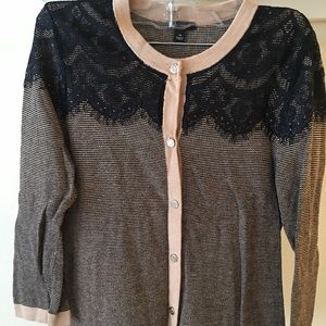 Ann Taylor tweed and lace cardigan - medium